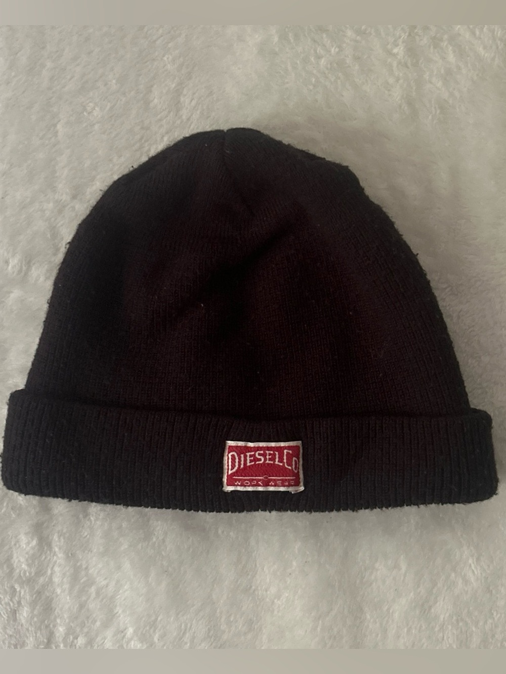 90s Diesel Black Beanie with Red Logo Patch Made in Italy